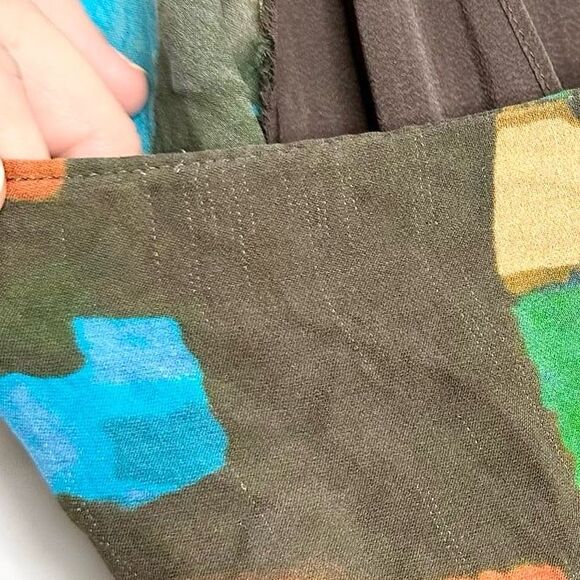 Alice + Olivia Multicolor Short Dress Size XS/S 100% Silk Brown Artsy Geometric - Picture 5 of 9